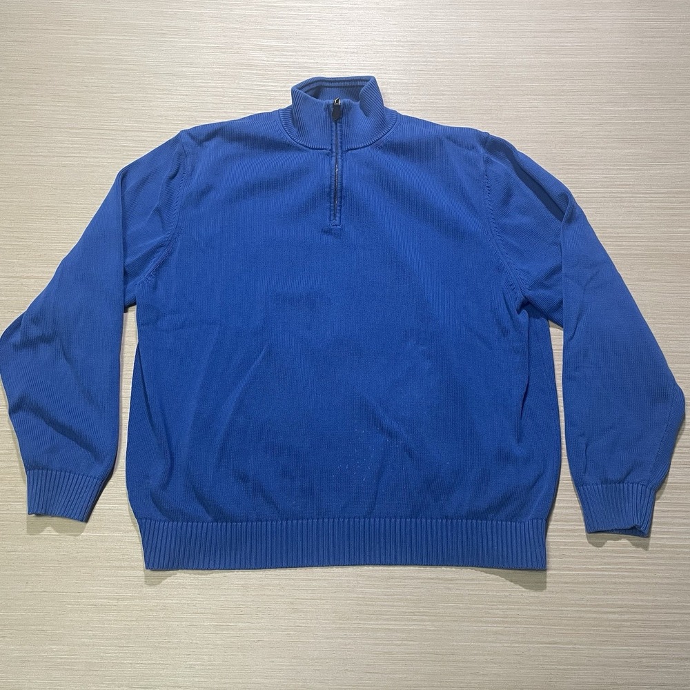 Brooks Brothers Pima Cotton Sweater Mens L Blue 1/4 Zip Long Sleeve Mock Neck